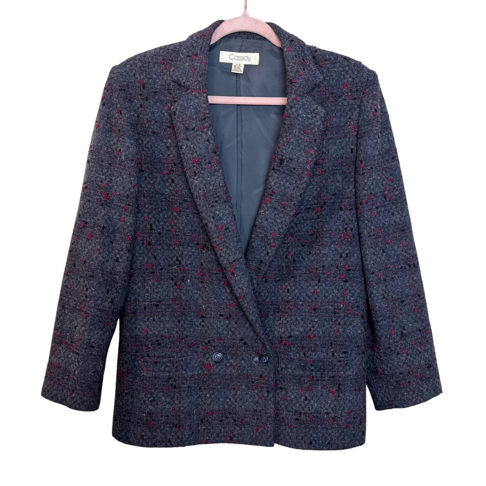 Cassidy Womens Speckled Tweed Blazer Jacket Double Breasted‎ Gray Red Black 2